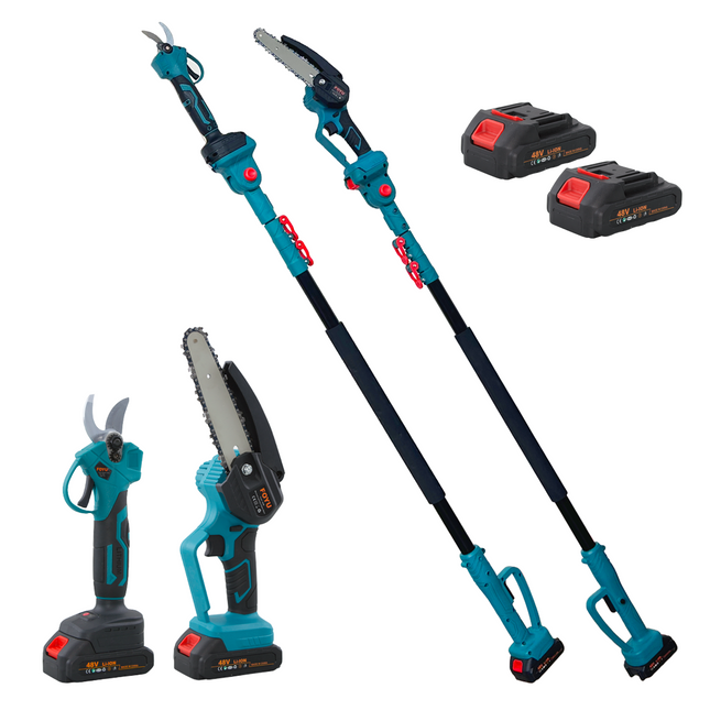 Kit 3in1 Forbici Potatura Elettrica Batteria 48V Asta Telescopica Motosega da 6"