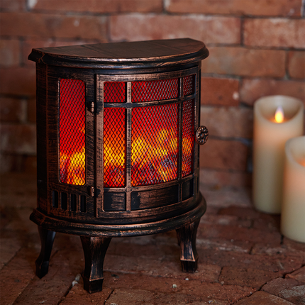 Caminetto Decorativo a Batteria Bronzo Effetto Fiamma Camino Compatto a Batteria