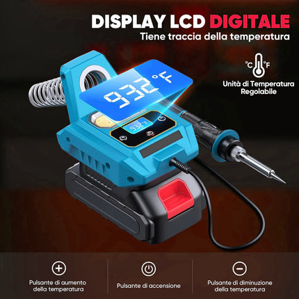 Saldatore Ricaricabile Batteria 20V Cordless Senza Fili Temperatura 500° Display