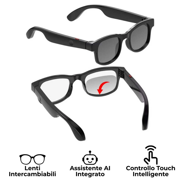 Occhiali Smart AI con Fotocamera 8MP Audio HIFI Bluetooth 5.4 WiFi 6 Leggeri