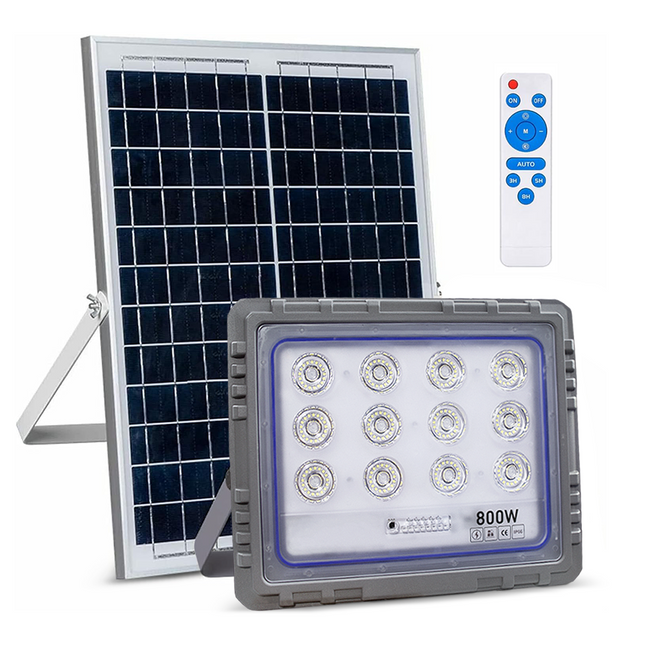 Faro Solare LED 8000W con Pannello Solare Crepuscolare 6500K IP66
