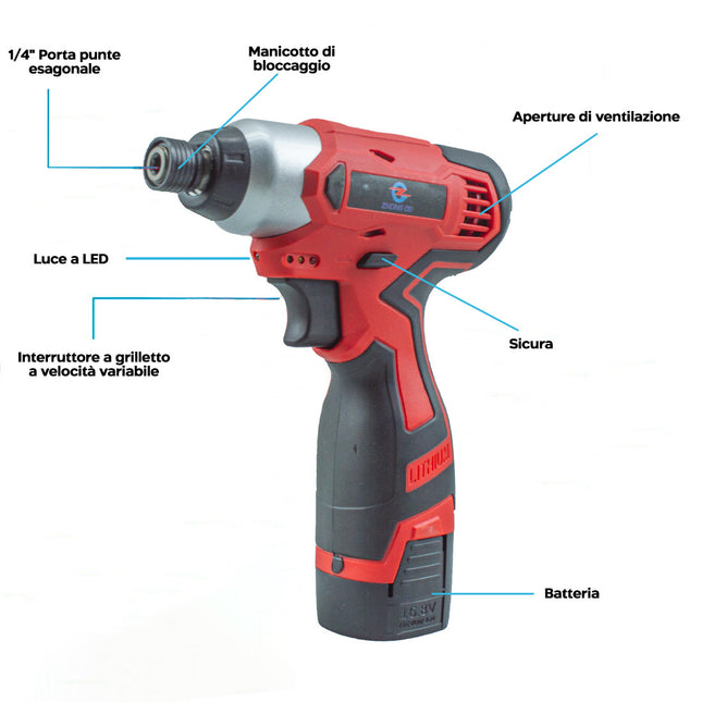 Trapano Avvitatore Doppia Batteria Ricaricabile 12V Senza Fili con Valigetta